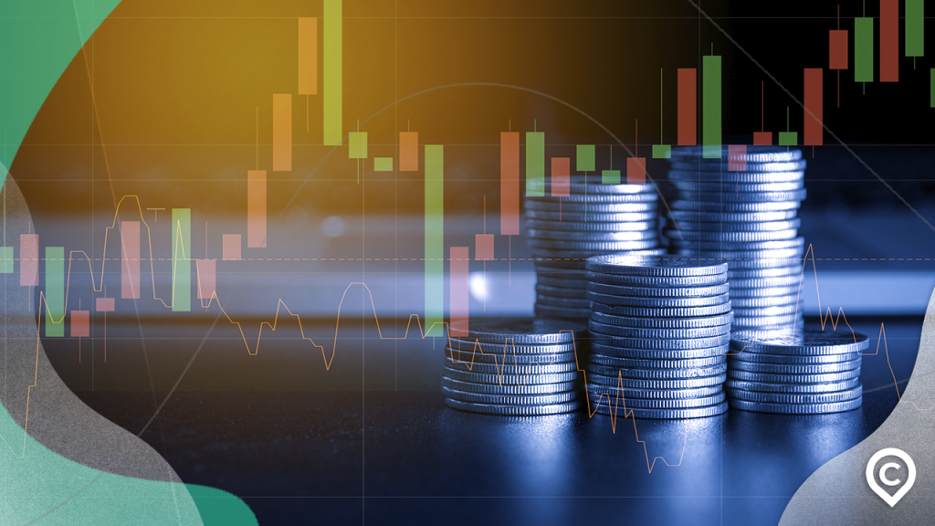 moedas simulando lucro com mercado de ações