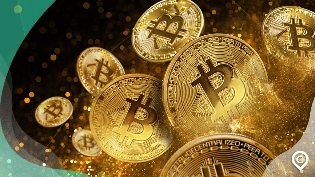 várias moedas bitcoins em destaque